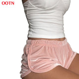 OOTN DK003 soft velvet high elastic shorts women fitness clothing blush pink flannel casual workout mini knickers clothing