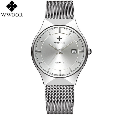 WWOOR New Top Luxury Watch Men Brand Men's Watches Ultra Thin Stainless Steel Mesh Band Quartz Wristwatch Fashion casual watches