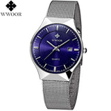 WWOOR New Top Luxury Watch Men Brand Men's Watches Ultra Thin Stainless Steel Mesh Band Quartz Wristwatch Fashion casual watches