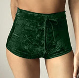 Aproms 2017 velvet Elastic shorts Women casual Midi waist autumn winter sexy elegant skinny shorts loungewear Nigh Club Wear