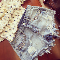 Summer Beaded Denim Shorts Female Casual Plus Size S~2XL Vintage Women Jeans Shorts Tassel Denim Shorts High Quality Wash Jeans