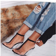 New women gladiator sandals ladies pumps high heels shoes woman Clear Transparent T-strap party wedding dress thick Crystal heel