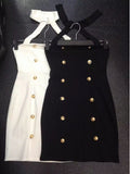 2017 new fashion white black sexy halter neck metal buttons mini women evening party dresses dropshipping